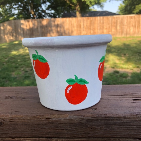 Hand Crafted Other - New Handpainted Orange Ceramic Flower Pot